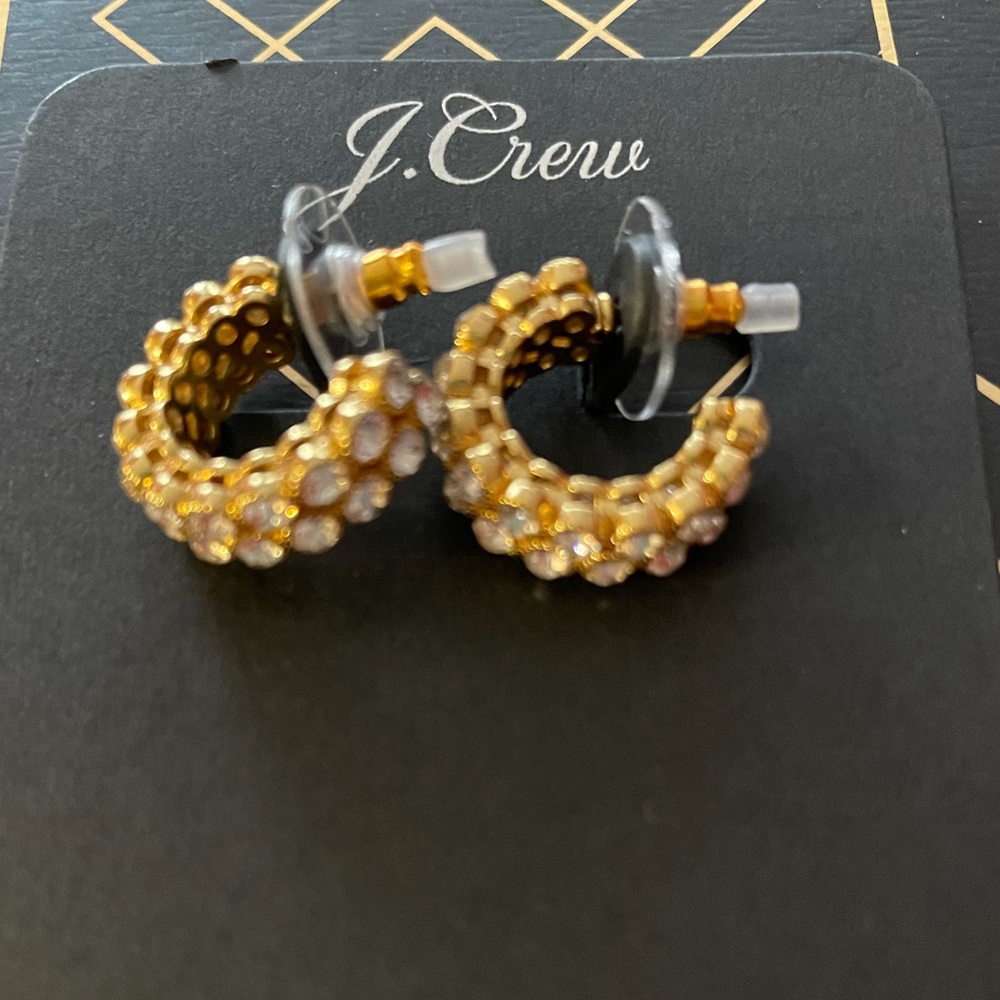 JCREW Crystal Bezel Hoop Earrings NWT OS Crystal